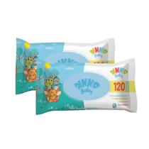 Kit 2 Toalhas Umedecidas Dinno Baby com 120 Unidades Limpeza Suave, Hidratação e Aloe Vera Kit 2 Toalhas Umedecidas Dinno Baby com 120 Unidades Limpeza Suave, Hidratação e Aloe Vera
