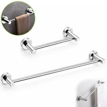 Kit 2 Toalheiro Suporte Porta Toalha Inox Banheiro Lavabo Parede Barra 30cm 60cm Organizador Banho