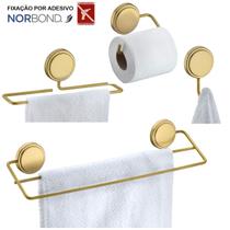 Kit 2 Toalheiros Suporte Papel Higiênico Gancho Multiuso Adesivo Dupla Face Banheiro Dourado - Future