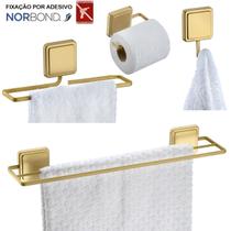 Kit 2 Toalheiros Suporte Papel Higiênico Gancho Multiuso Banheiro Adesivo Dupla Face Dourado - Future
