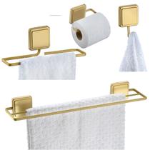 Kit 2 Toalheiros Suporte Papel Higiênico Gancho Multiuso Banheiro Adesivo Dupla Face Dourado - Future