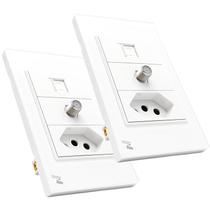 Kit 2 Tomadas Embutir Novadigital 10a 16a 20a Com Saída Cabo Rj45 E Antena 3 Pinos Branca
