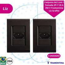 Kit 2 Tomadas Tramontina Liz Grafite 20A 4x2 Design Moderno e Durabilidade