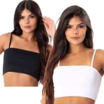 Kit 2 Top Academia Feminino Sem Bojo Fitness Cropped Faixa Alcinha Básico Treino Casual