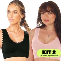 Kit 2 - Top Com Bojo Removível Moda Intima Feminina Com Detalhes Em Renda