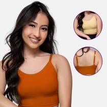 Kit 2 Top Cropped Alça Fina Bojo Removível S/Costura Impllus