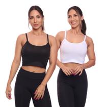 Kit 2 Top Cropped Alcinha Canelado Feminino Lisa Básica