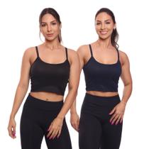 Kit 2 Top Cropped Alcinha Canelado Mulher Lisa Blusa Blusinha Básica Treino Academia