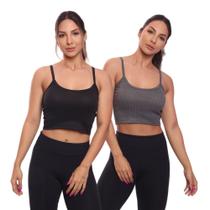 Kit 2 Top Cropped Alcinha Canelado Mulher Lisa Blusa Blusinha Básica Treino Academia Kit 2 Top Cropped Alcinha Canelado Mulher Lisa Blusa Blusinha Básica Treino Academia