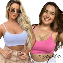 Kit 2 Top Cropped Canelado Faixa Alça Fina Fitness Cropie
