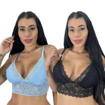 Kit 2 Top Cropped De Renda Feminino Alças Ajustáveis Rendado Sutiã Blogueira Lingerie Sem Bojo