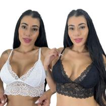 Kit 2 Top Cropped De Renda Feminino Alças Ajustáveis Rendado Sutiã Blogueira Lingerie Sem Bojo