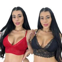 Kit 2 Top Cropped De Renda Feminino Sem Bojo Alças Ajustáveis Rendado Sutiã Blogueira Lingerie