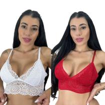 Kit 2 Top Cropped De Renda Feminino Sem Bojo Alças Ajustáveis Rendado Sutiã Blogueira Lingerie