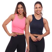 Kit 2 Top Cropped Regata Canelado Feminino Blusa Básica