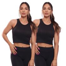 Kit 2 Top Cropped Regata Canelado Feminino Blusa Básica