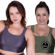 Kit 2 Top de Academia Grande Plus Size Fitness 46 48 50 -c7 KIT 2 NICOLE CINZA VERDE MILITAR