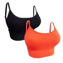 Kit 2 Top De Alcinha Academia Feminino Fitness Com Bojo Liso COR:PRETO/BEGETAMANHO:G