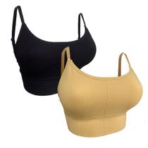 Kit 2 Top De Alcinha Academia Feminino Fitness Com Bojo Liso COR:PRETO/BEGETAMANHO:P