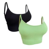 Kit 2 Top De Alcinha Academia Feminino Fitness Com Bojo Liso COR:PRETO/MENTATAMANHO:G