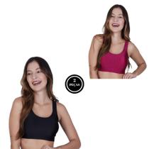Kit 2 Top Fitness 3D Bojo Removível Academia -c7 KIT 2 NICOLE COMUM PRETO PINK