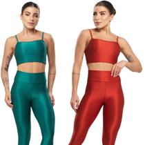 KIT 2 Top Fitness Esmeralda Bella Fiore Roupa Para Academia Treino Moda Feminina Musculação Tamanho:GGCor:Verde+Vermelh