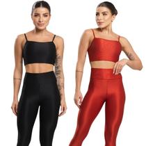 KIT 2 Top Fitness Esmeralda Bella Fiore Roupa Para Academia Treino Moda Feminina Musculação Tamanho:PCor:Preto+vermelho