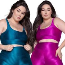 KIT 2 Top Fitness Plus Size New Zig 3D Plus Size Bella Fiore Removível Alta Compressão Academia