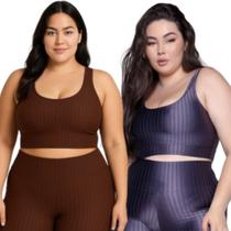 KIT 2 Top Fitness Plus Size New Zig 3D Plus Size WLS Modas Com Bojo Removível Compressão Academia