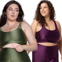 KIT 2 Top Fitness Plus Size New Zig 3D Plus Size WLS Modas Com Bojo Removível Compressão Academia