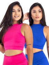 Kit 2 Top Fitness Suplex Feminino Sports & Academia com Gola MAG900 Kit 2 Top Fitness Suplex Feminino Sports & Academia com Gola MAG900