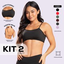 Kit 2 Tops Academia Fitness Costa Nua Com Forro e Alça Fina Com Elástico Na Barra Encaixe pra Bojo