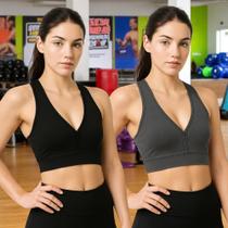 KIT 2 Tops ALÇA MÉDIA Bojo Fitness Slim Suplex Sutiã Esportivo Corrida Academia Yoga Pilates 1068