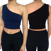 Kit 2 Tops Croppeds Femininos Regata Um Ombro Só Cores Sortidas Malha Crepe PP ao Plus Size Kit 2 Tops Croppeds Femininos Regata Um Ombro Só Cores Sortidas Malha Crepe PP ao Plus Size