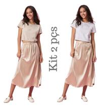 Kit 2 Tops De Manga Segunda Pele Croped