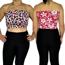 Kit 2 Tops Femininos Faixa sem alça Elástico Barra Estampas Sortidas Viscolycra Pp Plus Size Kit 2 Tops Femininos Faixa sem alça Elástico Barra Estampas Sortidas Viscolycra Pp Plus Size