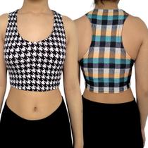 Kit 2 Tops Femininos Regata Justos Estampas Sortidas Suplex PP ao Plus Size