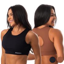 Kit 2 Tops Fitness com Bojo Resenha Sport Poliéster com Detalhe de Gota Atrás Modelo Confortável Ideal para Academia e Treinos