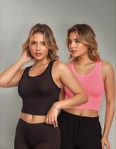 Kit 2 Tops Fitness Nadador Feminino Lisa Blusa Básica