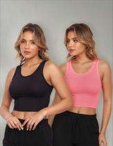 Kit 2 Tops Fitness Nadador Feminino Lisa Blusa Básica
