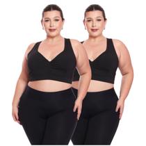 Kit 2 Tops Fitness Plus Size Feminino Sem Bojo Academia Decote