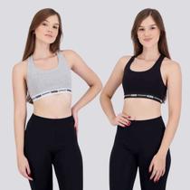 Kit 2 Tops Puma Nadador Feminino Cinza e Preto Kit 2 Tops Puma Nadador Feminino Cinza e Preto