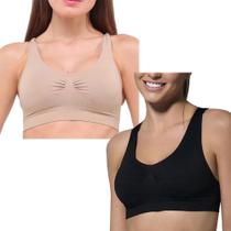 Kit 2 Tops Selene Nadador Sem Costura Feminino - Preto e Nude