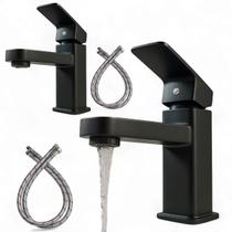 Kit 2 Torneiras Monocomando Preta Banheiro Luxo Aço Inox Água Quente Fria Arejador Moderna Resistente Fácil Instalação Pia Lavabo Kit 2 Torneiras Monocomando Preta Banheiro Luxo Aço Inox Água Quente Fria Arejador Moderna Resistente Fácil Instalação Pia Lavabo