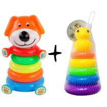 Kit 2 Torres de Argolas Pais e Filhos Patinho + Aumigo Brinquedo Educativo para Bebês Kit 2 Torres de Argolas Pais e Filhos Patinho + Aumigo Brinquedo Educativo para Bebês