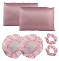 Kit 2 Touca + 2 Fronha e 2 Xuxinhas Rosa de Cetim IGCTM08-ST