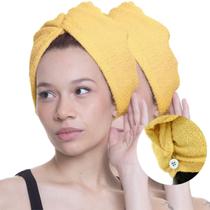 Kit 2 Touca De Cabelo Atoalhada Com Botão Pós Banho -Amarelo