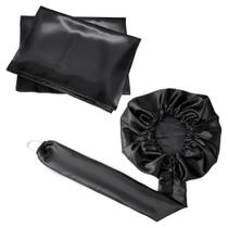 Kit 2 Touca Difusora +4 Fronha 50x70 Cetim Anti Frizz Preta