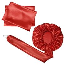 Kit 2 Touca Difusora + 4 Fronha 50X70 Cetim Seda Vermelha
