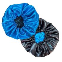 Kit 2 Toucas de Cetim Dupla Face Box Braids com Regulador Anti Frizz Azul Oem